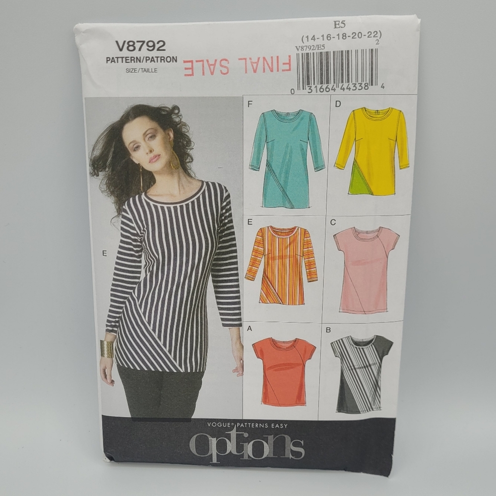 UNCUT Vogue Options V8792 Blouses Tops Sewing Pattern